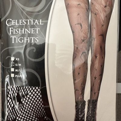 Celestial Fishnet Tights Women’s Star Moon Pattern Small/MediumSize - New